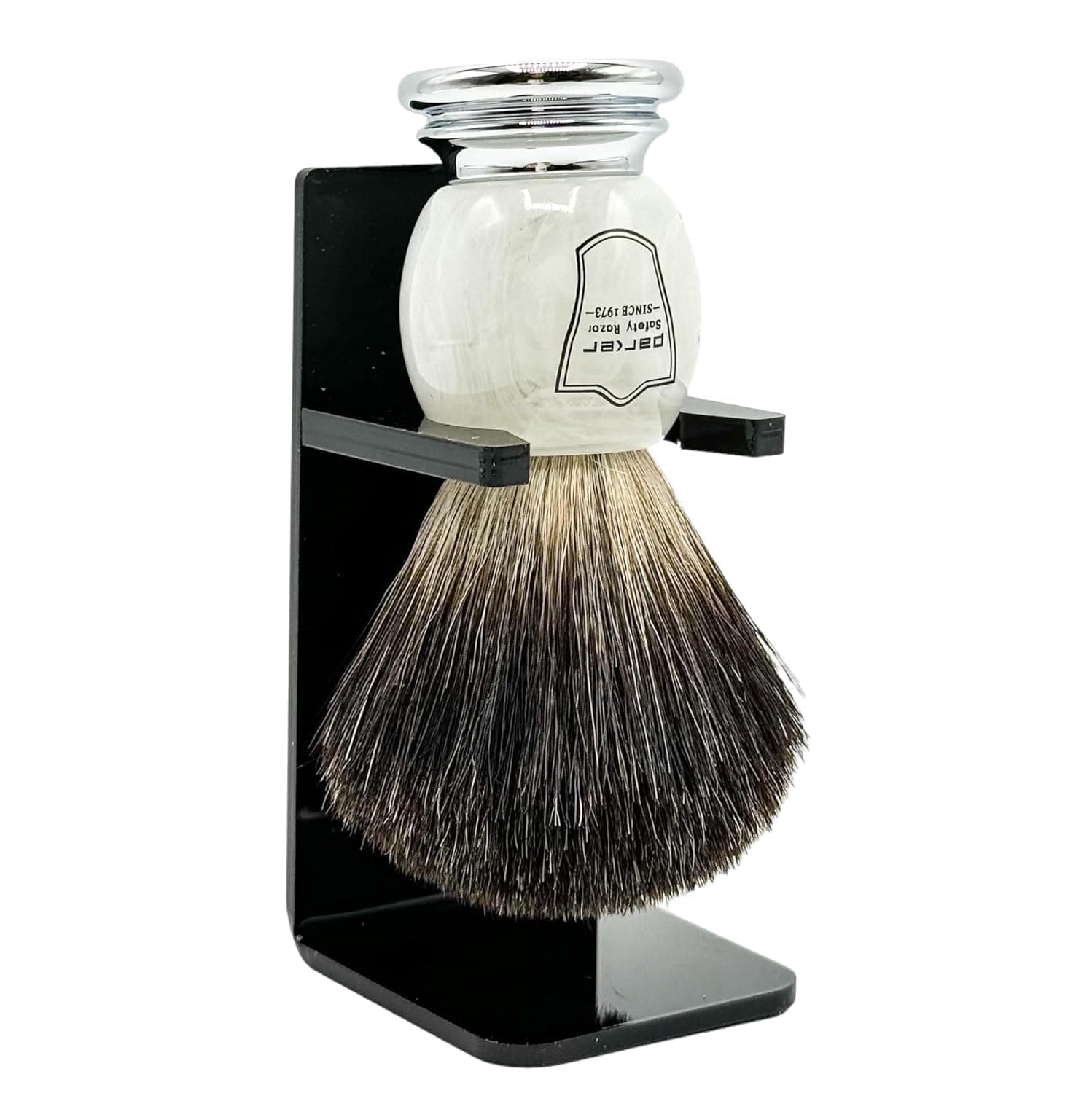 100% Black Badger Bristle Shaving Brush With Marbled Handle - Brush Stand Included