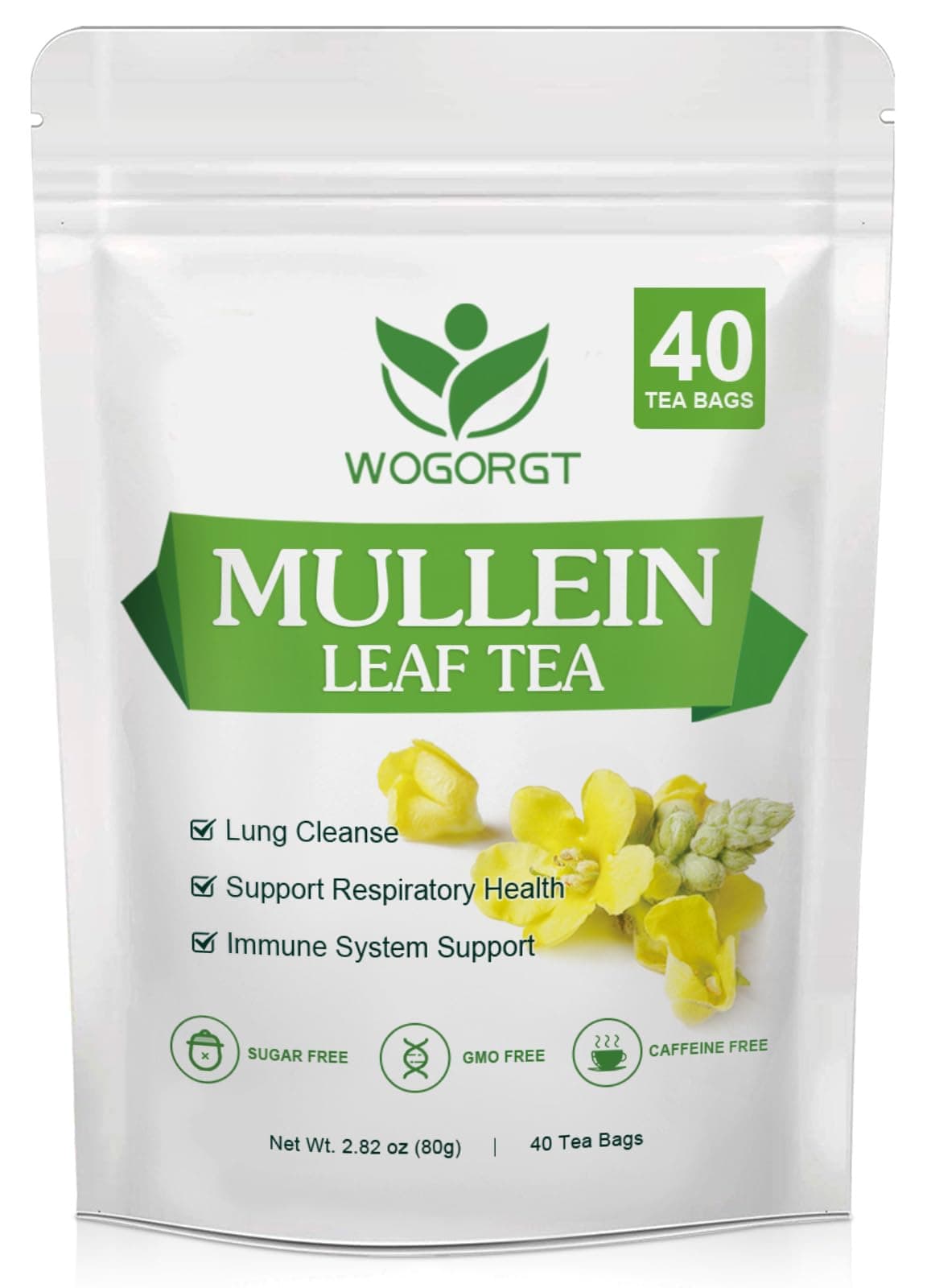 Mullein Tea Bags - Natural Mullein Leaf Tea for Lungs Cleanse and Respiratory Support, Caffeine Free - 40 Tea Bags