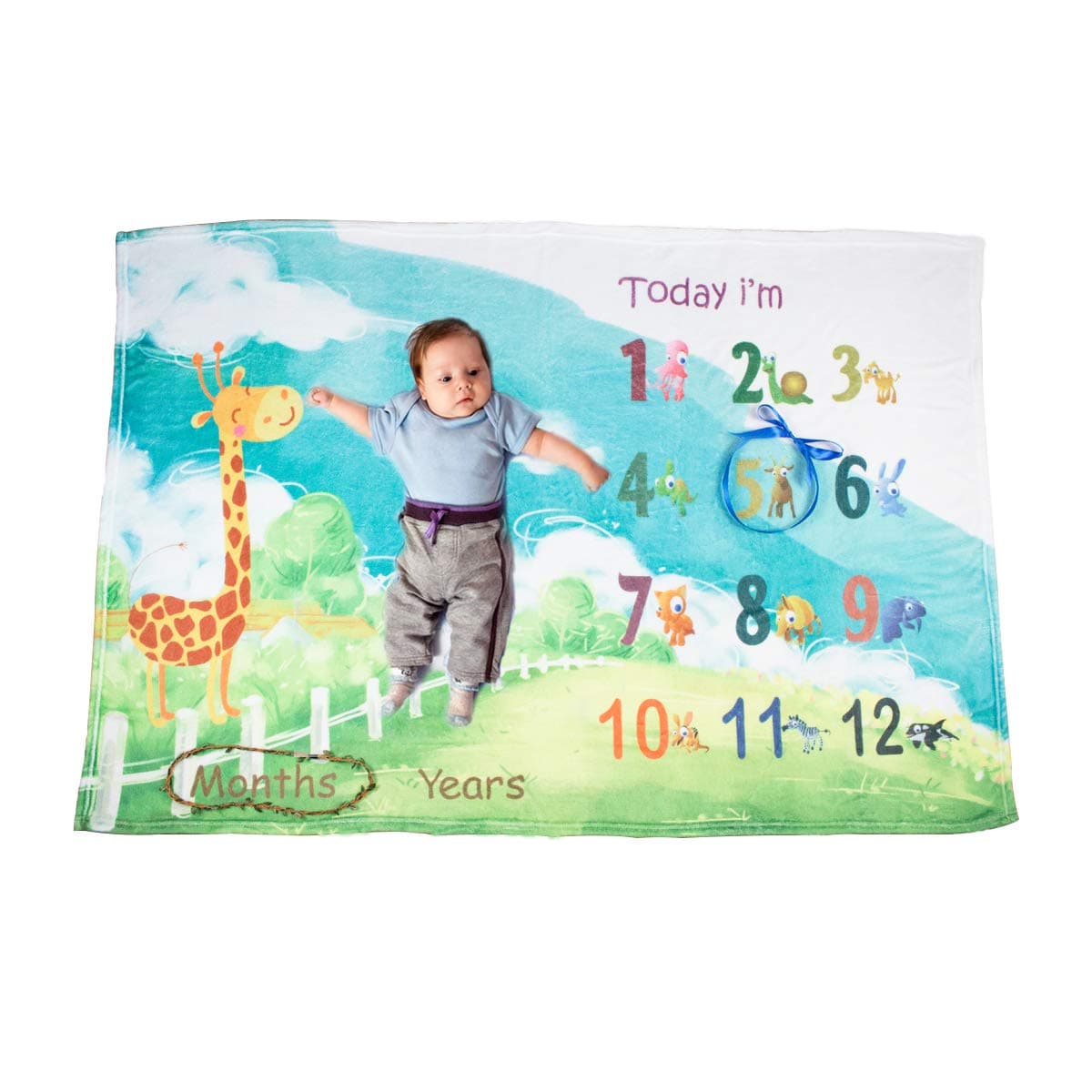 Ghome Baby Monthly Milestone Blanket 1-2 Years Old Babies Props Shoots Backdrop Made Fleece, Gift Newborn Shower Mom 40"X60" (Animal)