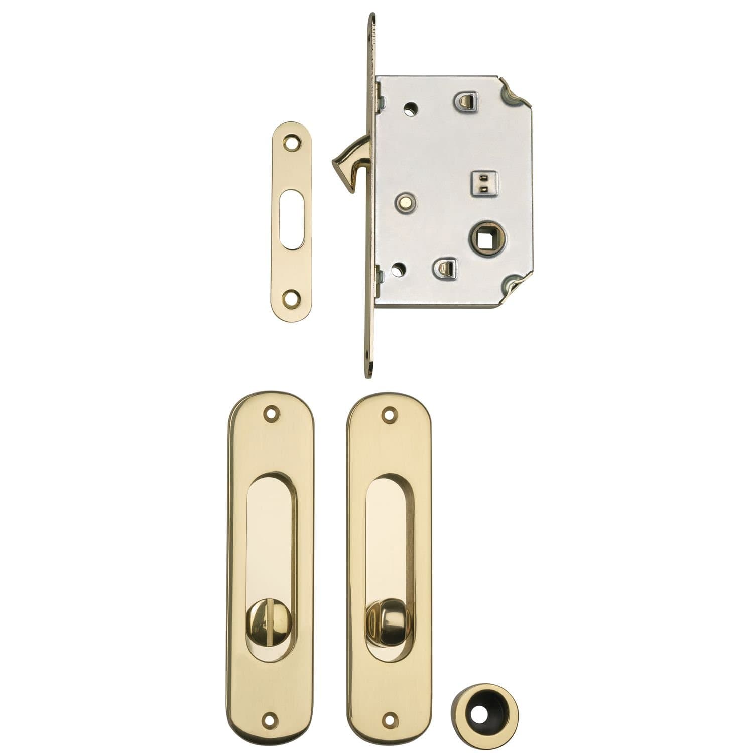 MARCHESI 4067.500.002.0, DM 50, Nut 8 mm, Polished Brass Sliding Door Fitting Set, Lock and Handle, Backset: 50 mm, Shiny Gold