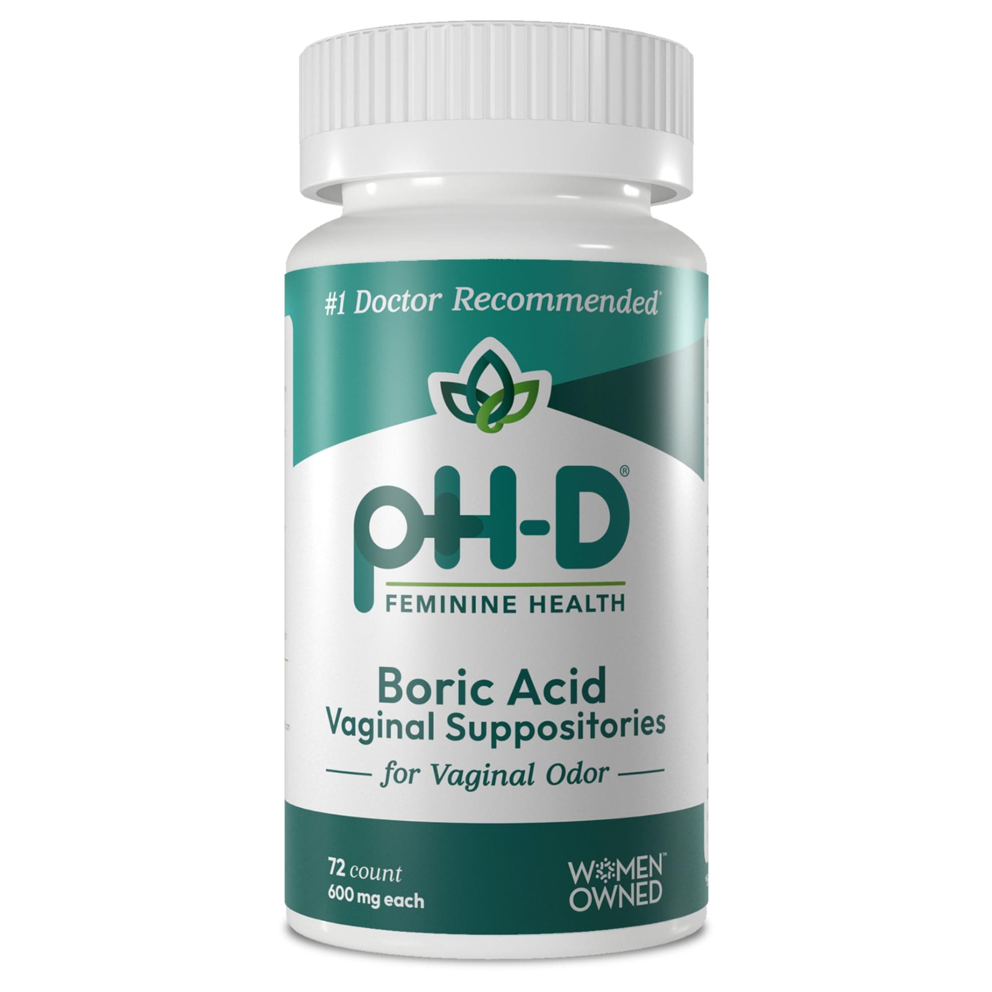 pH-D Feminine Health Support, Boric Acid Vaginal Suppositories, Bottle of 72 (600mg)