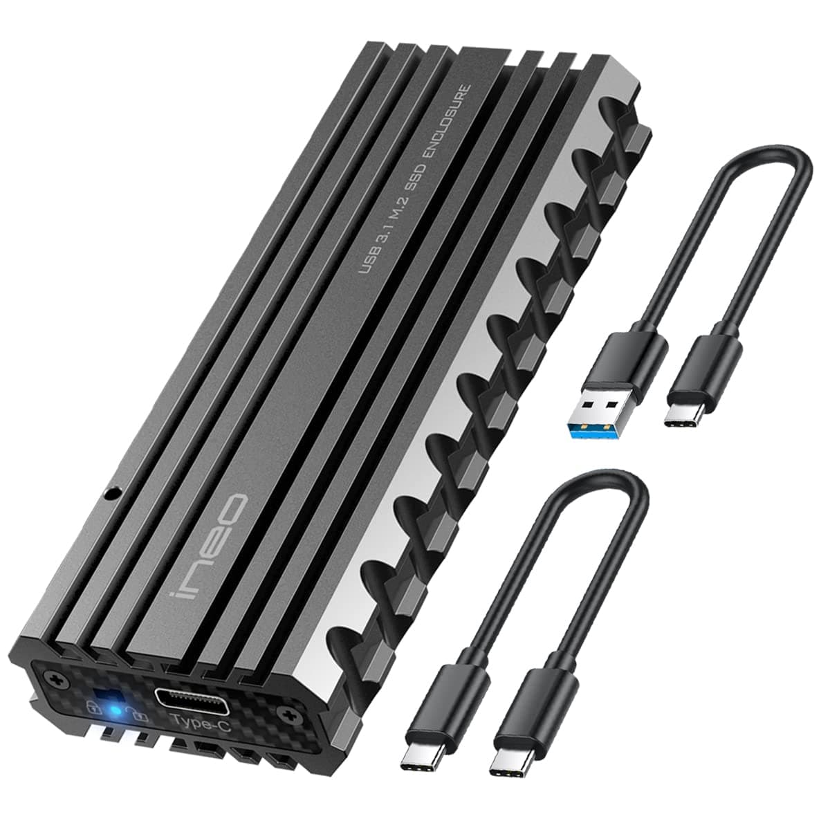 ineo M.2 NVMe (PCIe) SSD USB 3.2 Gen 2 Type-C 頑丈な軍隊 (ピカティニーレール) スタイルエンクロージャ 書き込み保護スイッチ内蔵 [C2597-NVME]