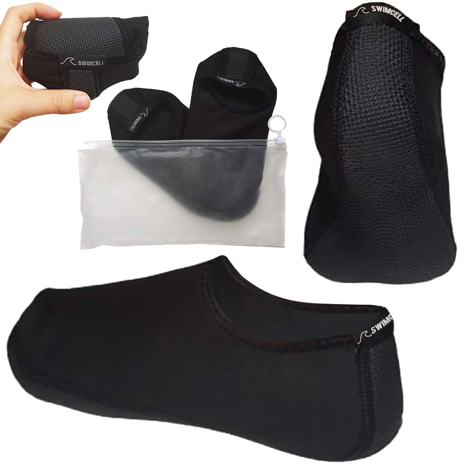 SwimCell Swimming Socks for Men & Women - Comfortable Water Socks for Swimming - Lighter Than Water Shoes - Black 1mm Thickness Swim Socks with Rubber Sole for Beach and Pool