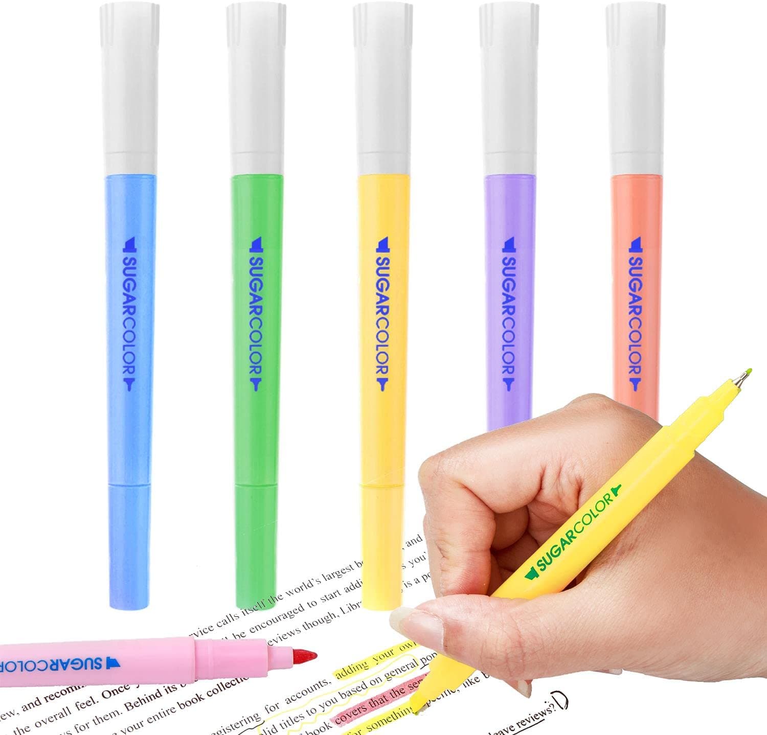 double sided highlighter Journal Planner Point Markers,Chisel Tip,Fine Tip,Two-Tipped for annotation,Bullet Writing,Note Taking Calendar,Office School Supplies,6 SugarColors