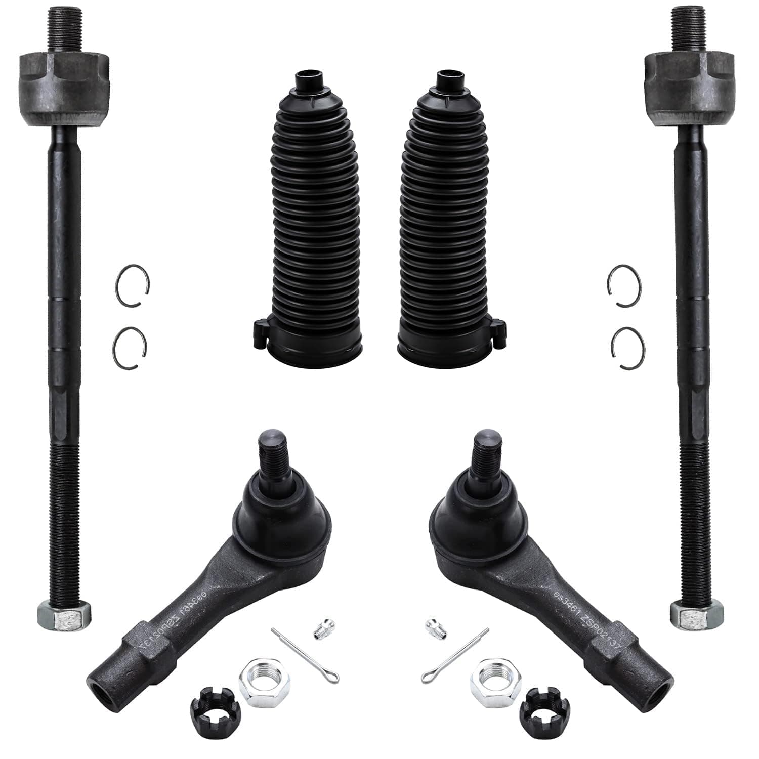 Detroit Axle - Front 6pc Tie Rods Kit for Ford Explorer Ranger Mazda B2300 B2500 B3000 B4000 Mercury Mountaineer, 4 Inner & Outer Tie Rod Ends 2 Boots Replacement