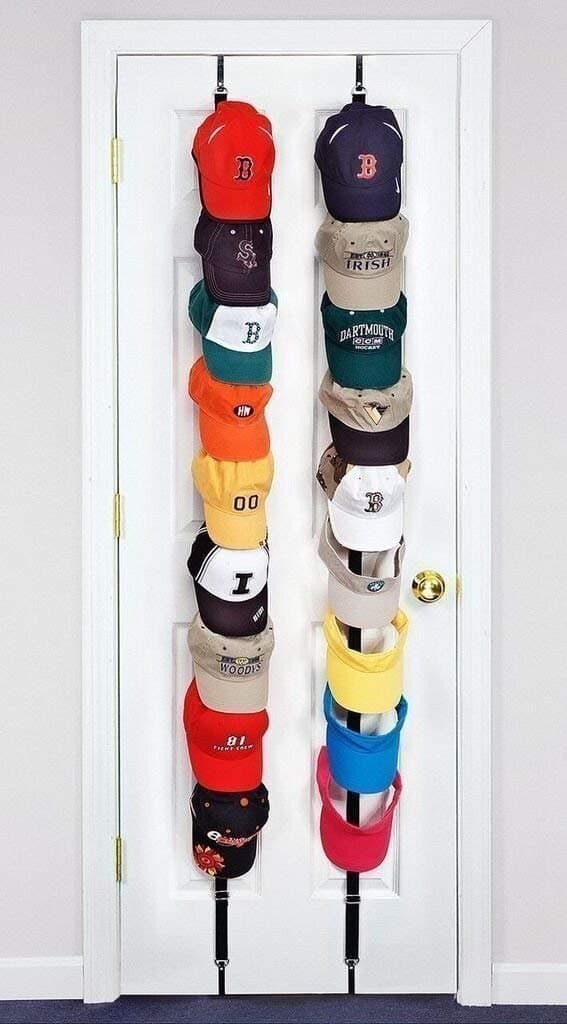 Baseball Cap Rack Storage Two Racks Allows For Use In Two Different Rooms Excellent Ball Cap Rack Storage Holder Organizer Hats Shelf Cap Holder (Both Loaded with Black and Red)