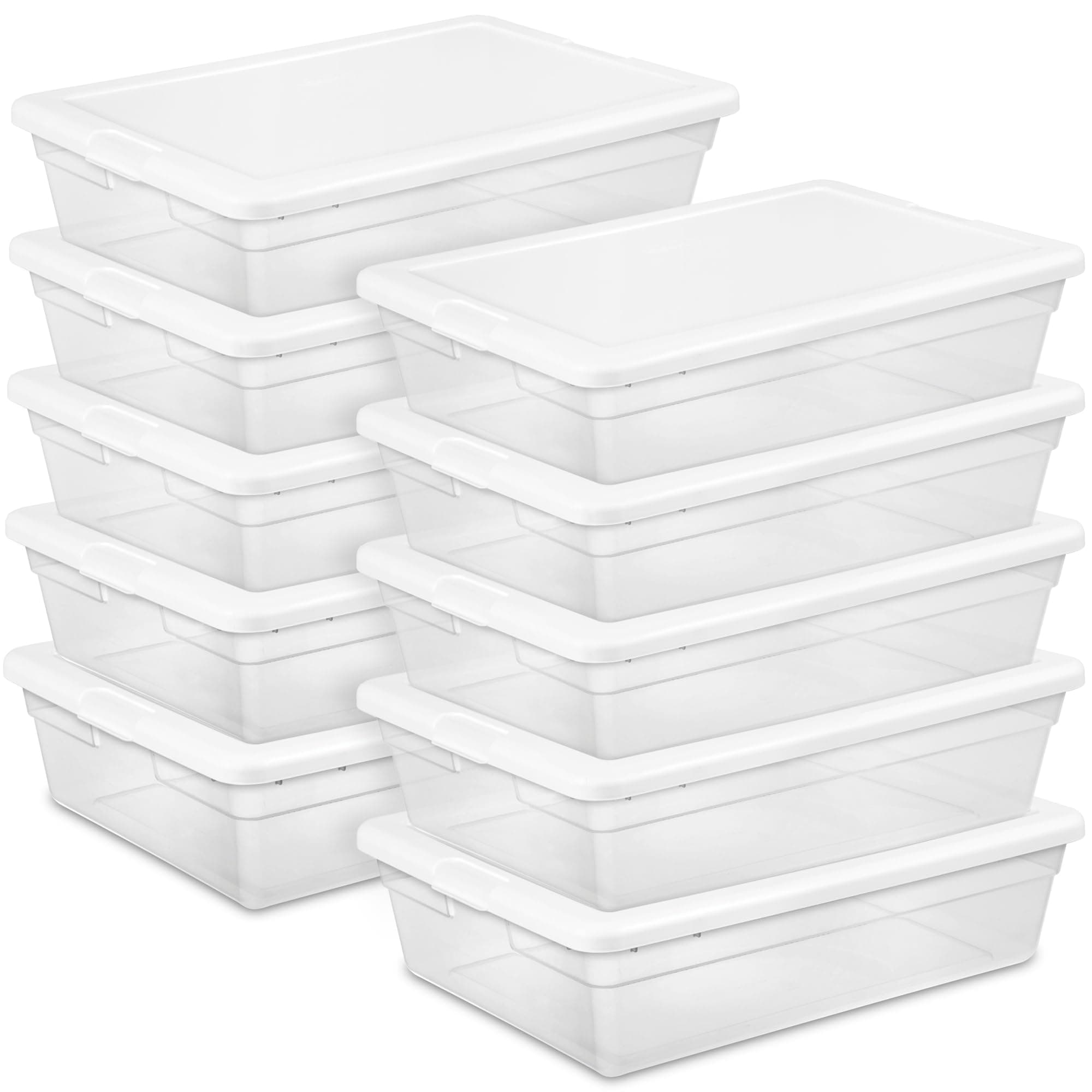 Sterilite10-Pack Storage Box, Stackable Clear Plastic Bins with Snap-On Lids, 28 Quart
