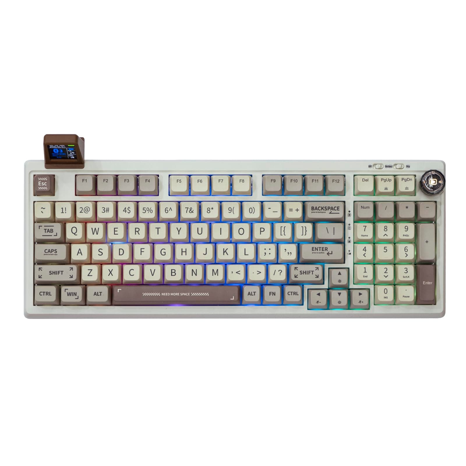 RT100 97 Keys Gasket BT5.0/2.4G/USB-C Mechanical Keyboard with Customizable Display Screen, Knob, Hot Swappable Socket, 5000mAh Battery for Win/Mac (RT100 Retro, Gateron Yellow Switch)