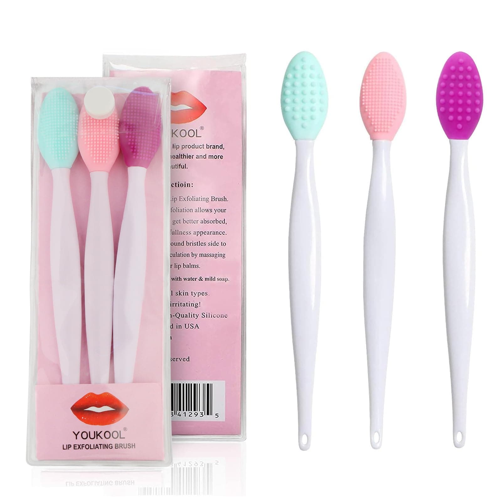 RuBeauty Lip Brush Tool,Double-Sided Silicone Exfoliating Lip Brush (3PCS)
