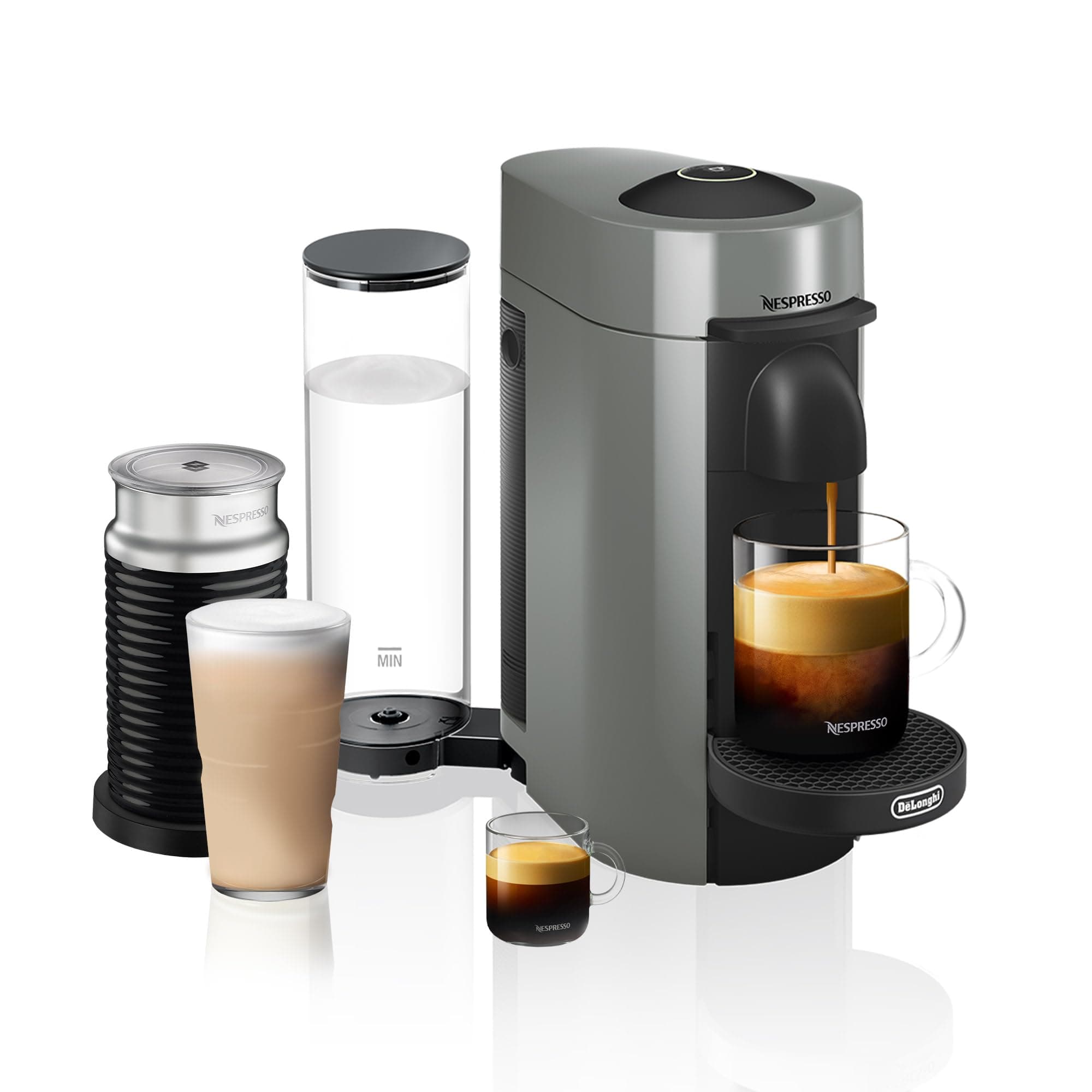 Nespresso VertuoPlus Coffee and Espresso Maker by De'Longhi with Aeroccino, Grey