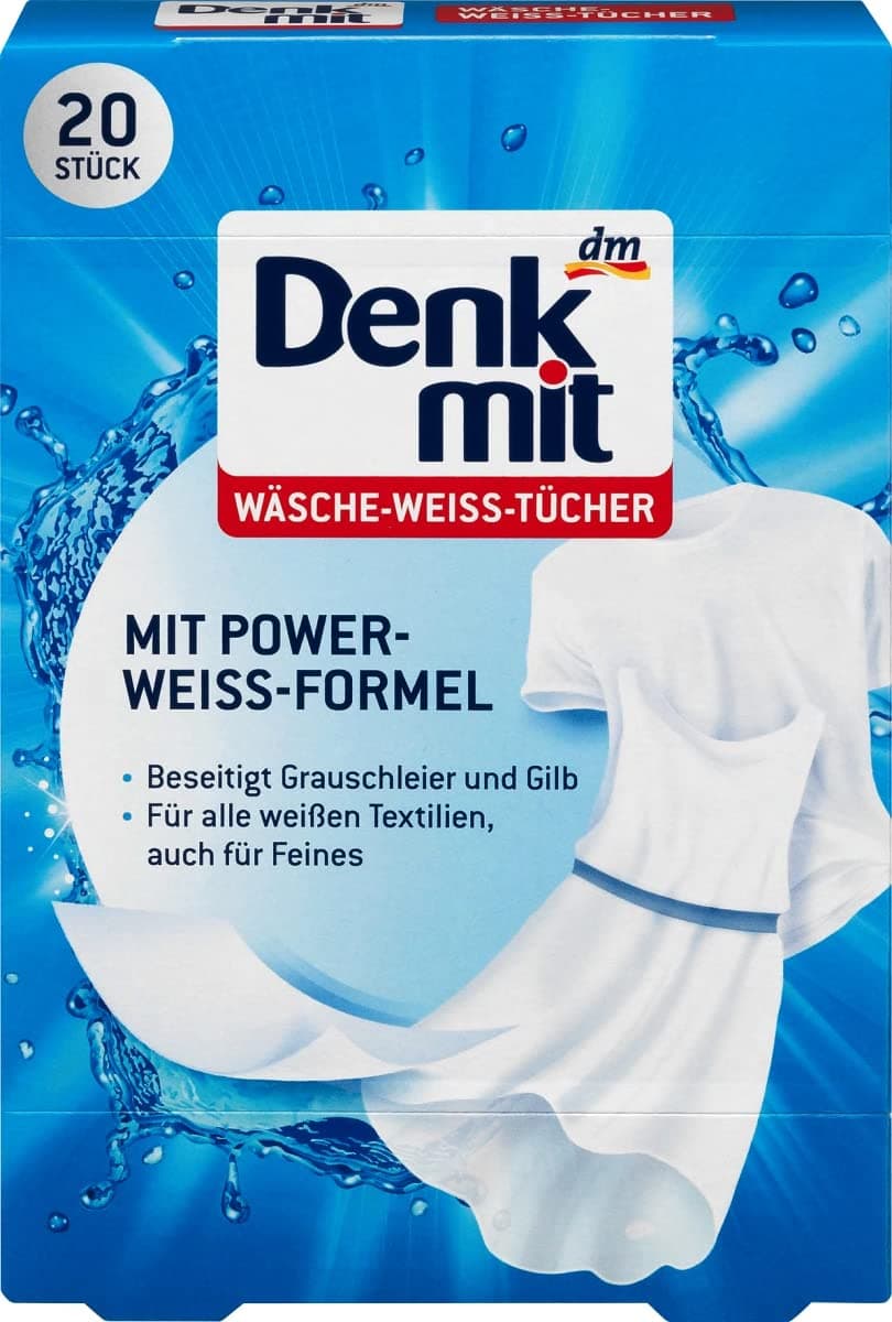 WHITE LAUNDRY WIPES, 20 pc - With Power White Formula - Eliminates gray and yellow haze | Germany