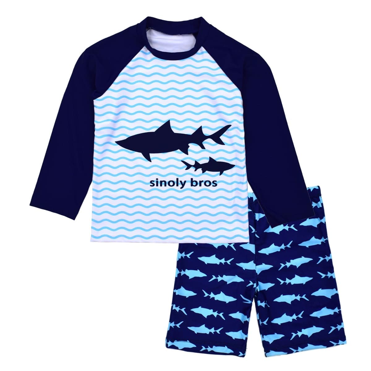 Boys Two Piece Rash Guard Swimsuits Kids Long Sleeve Sunsuit Swimwear Sets