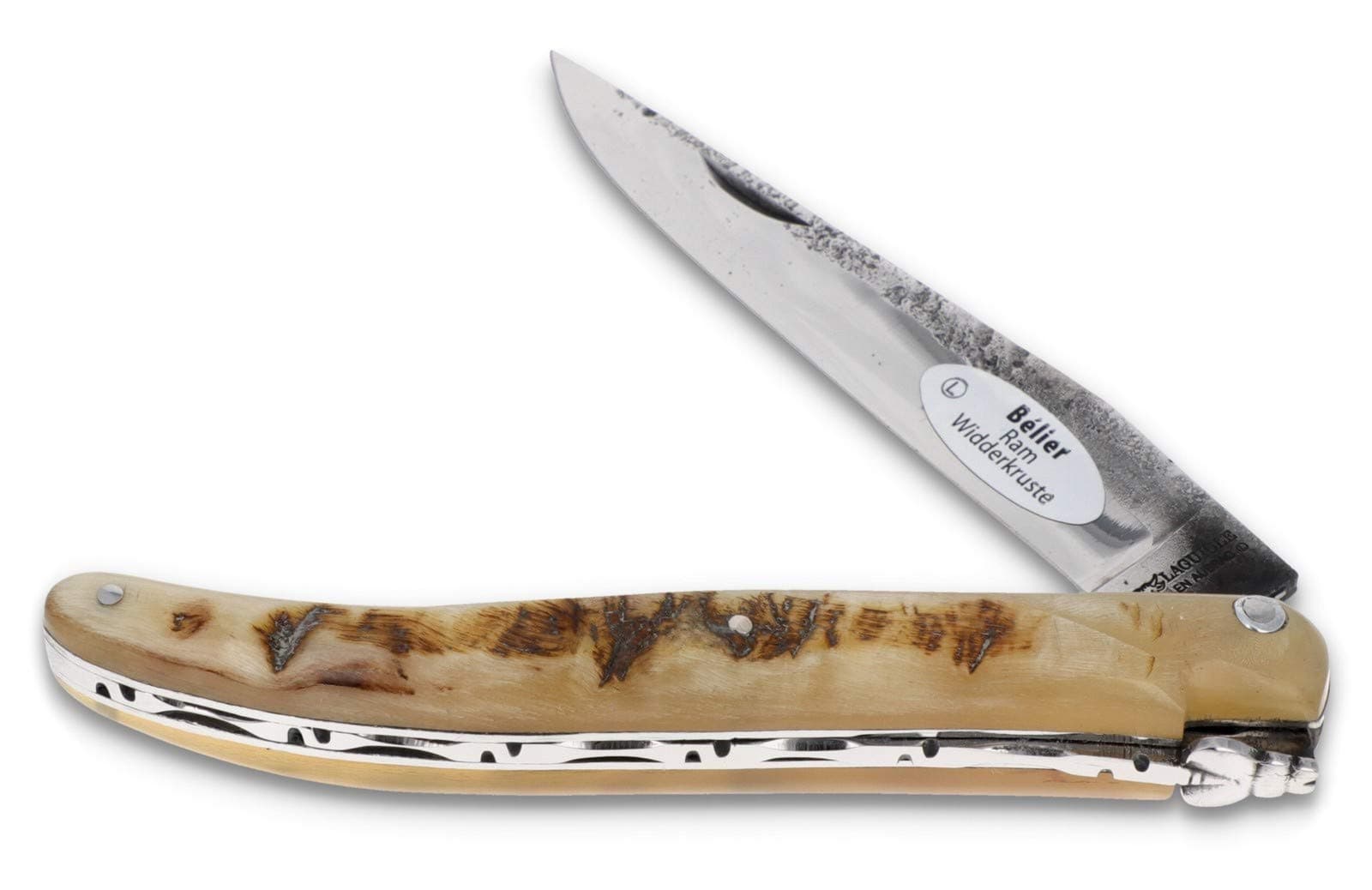 Laguiole en Aubrac handmade knife 12 cm L0512BEIFB full ram*s horn handle, blade Brut de Forge