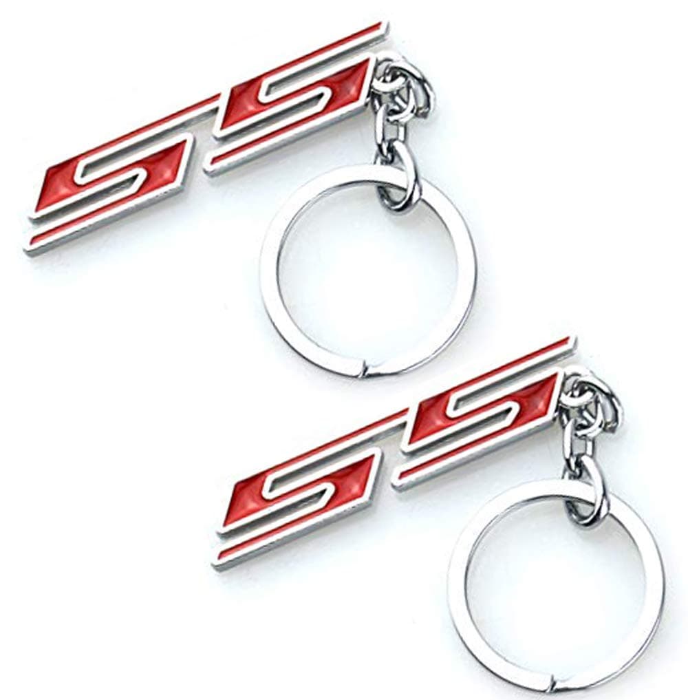 2Pcs Chrome Polished Alloy Metal Super Sport SS Key Chain Fob Ring Keychain for All Chevrolet Chevy Cars