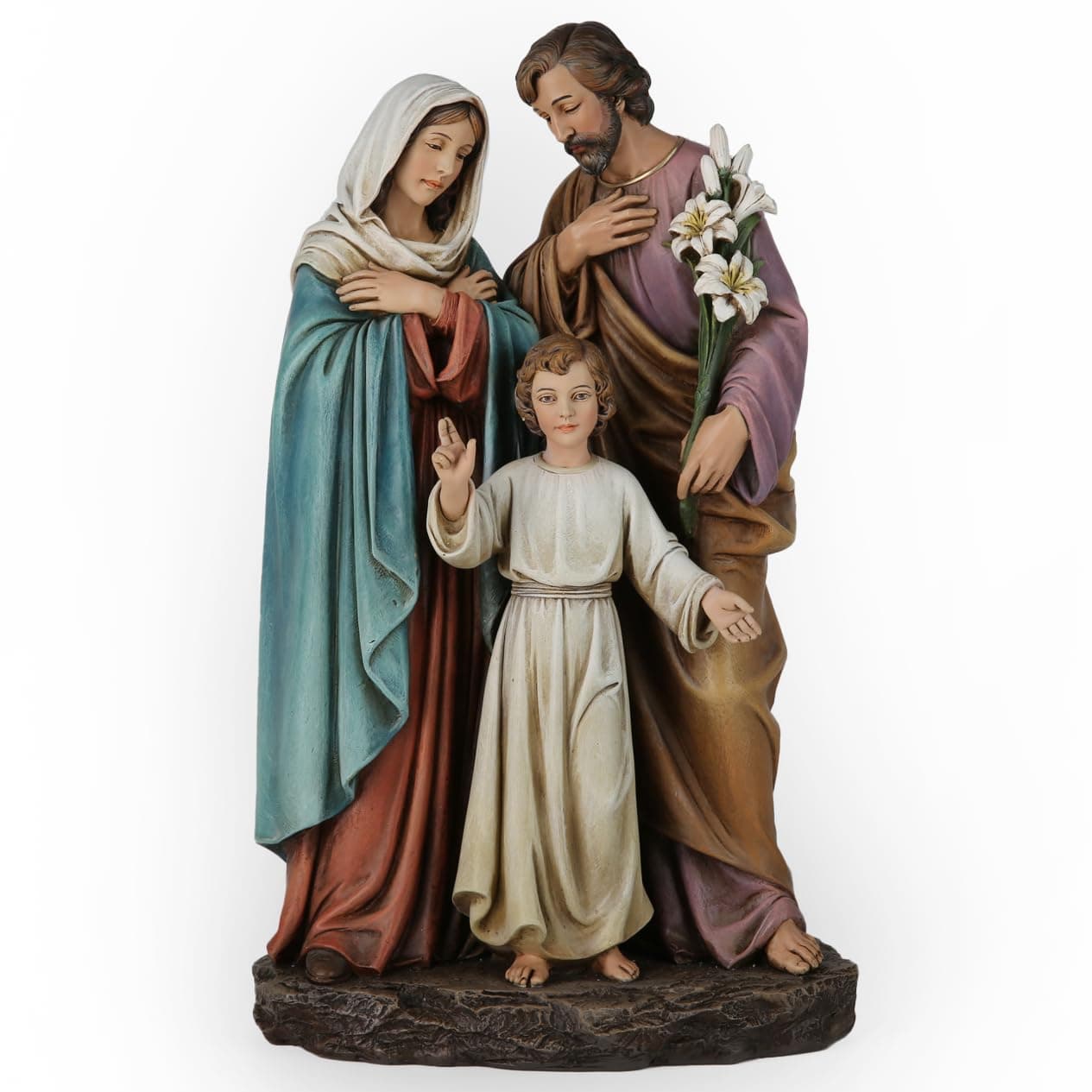 BC Catholic Holy Family Statue, Youth Jesus, St.Joseph, Virgin Mary, Indoor Inspirational Home Décor, Christmas Collection, Religious Gift, 12" H Renaissance Sculpture Handpainted by Buildclassic