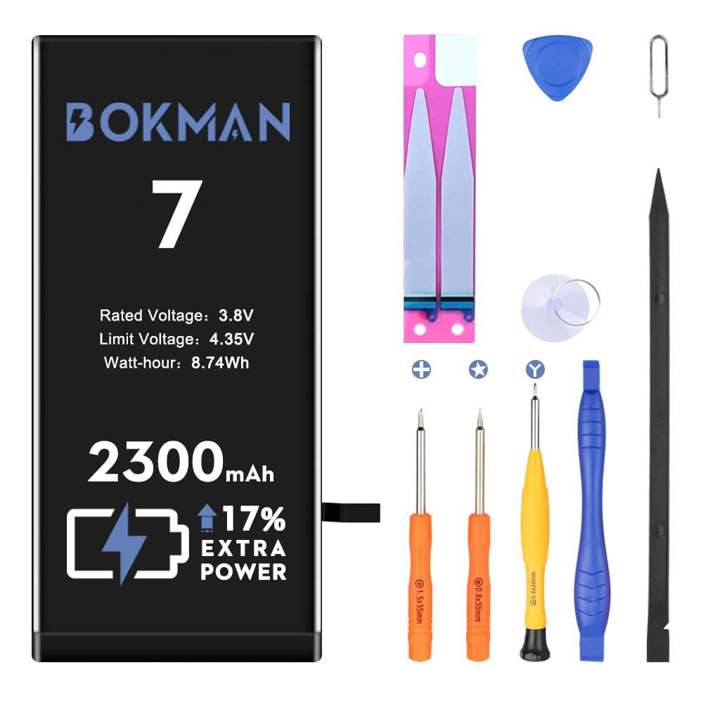 bokman for iPhone 7 Battery Replacement, High Capacity Li-ion Polymer Battery 3.8v 2300mAh with All Tool Kits and Adhesive Strips