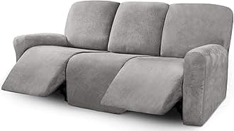 Ultimate Decor 8-Pieces Recliner Sofa Covers Velvet Stretch Reclining Couch Covers for 3 Cushion Reclining Sofa Slipcovers Furniture Covers Thick Soft Washable (Light Grey)