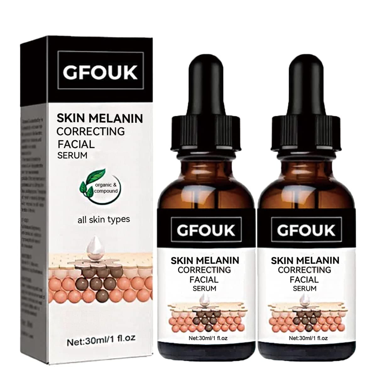 GFOUK Hyperpigmentation Correcting Facial Serum, Dark Spot Remover Lighten Body Black Skin, Dark Spots Remover for Black Skin, Mild and Not Stimulating for Any Part (2PCS)