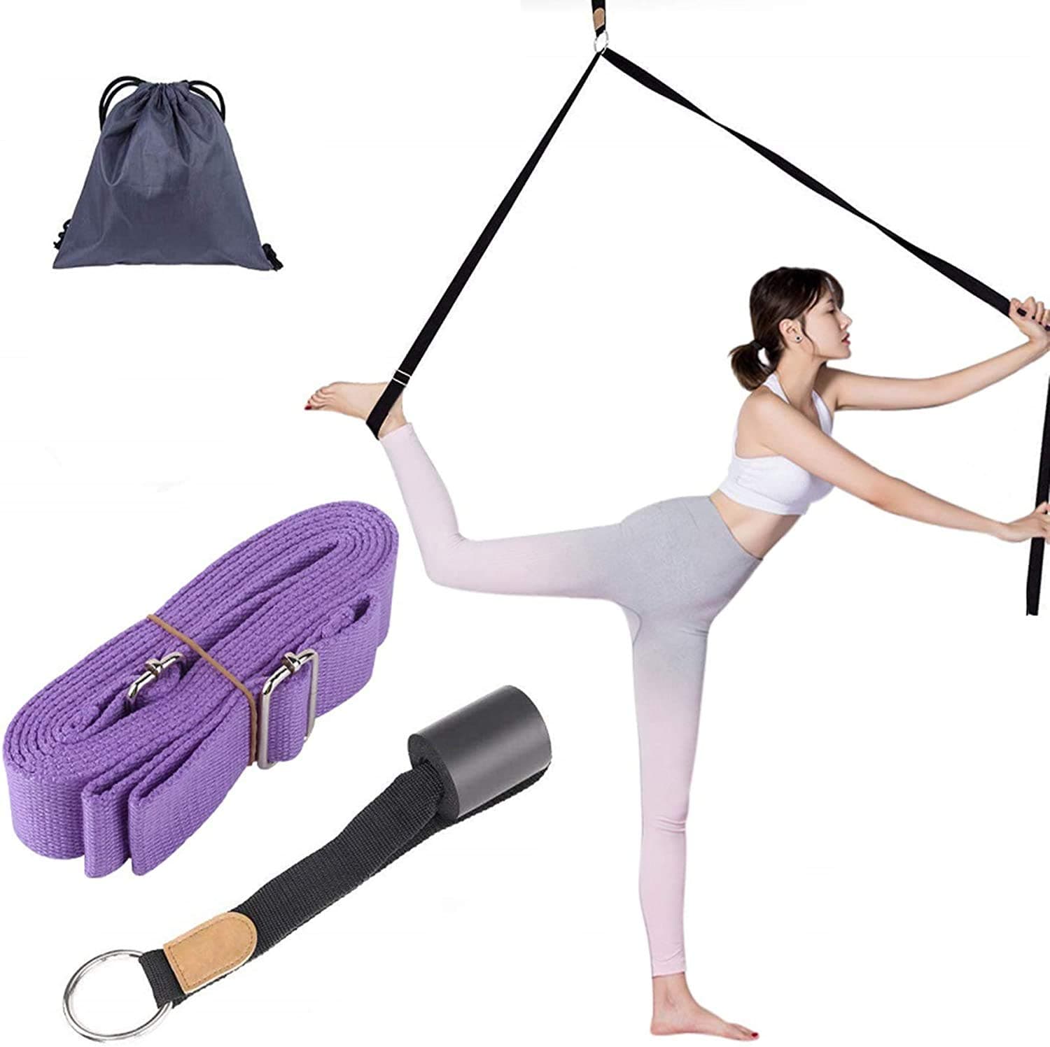 LHB Yoga Strap/Stretch Band with Safe Adjustable Metal D-Ring - Yoga Strap for Stretching - Stretching Strap Band for Yoga Physical Therapy, Dance and Pilates, Gymnastics, Hamstring Strength Training