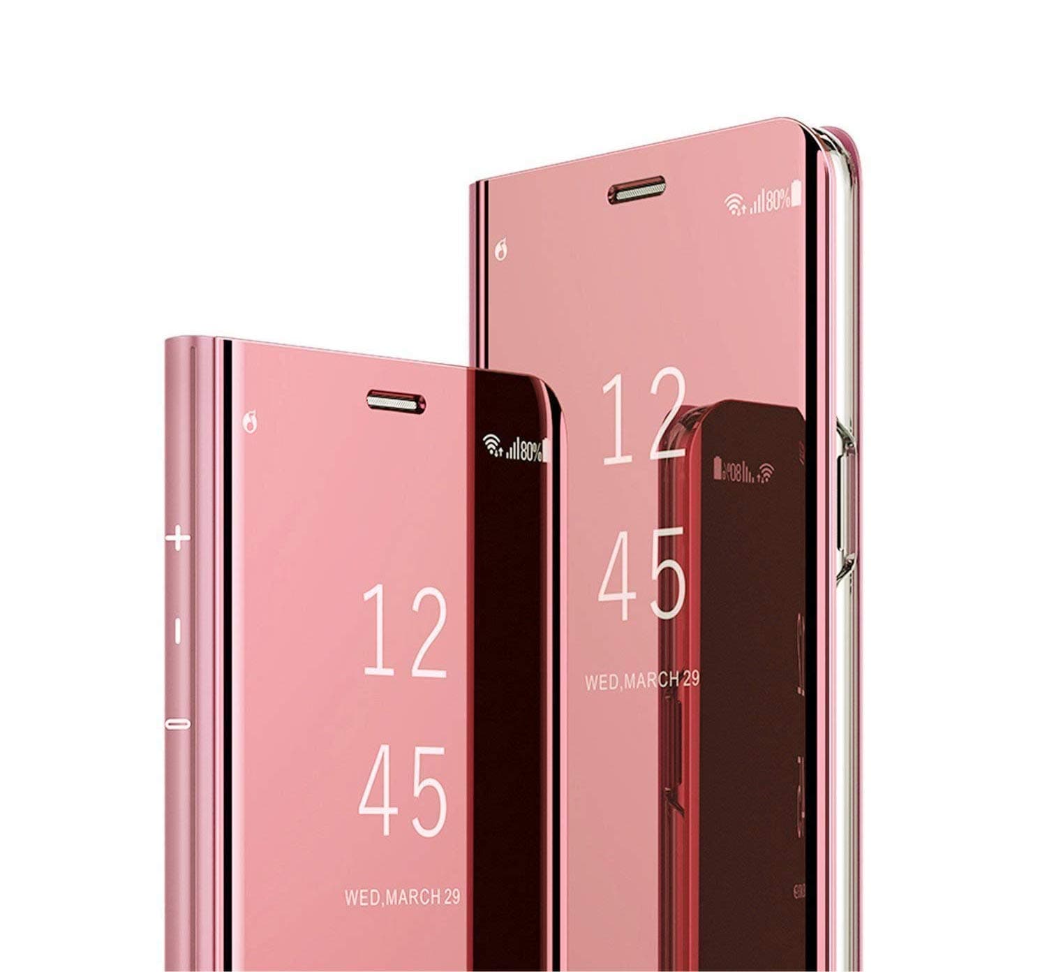 Starred Clear View Standing Cover for Samsung Galaxy S10 PC 360-degree Protective Mirror Case Shockproof Protective Flip Case (Pink Sand)