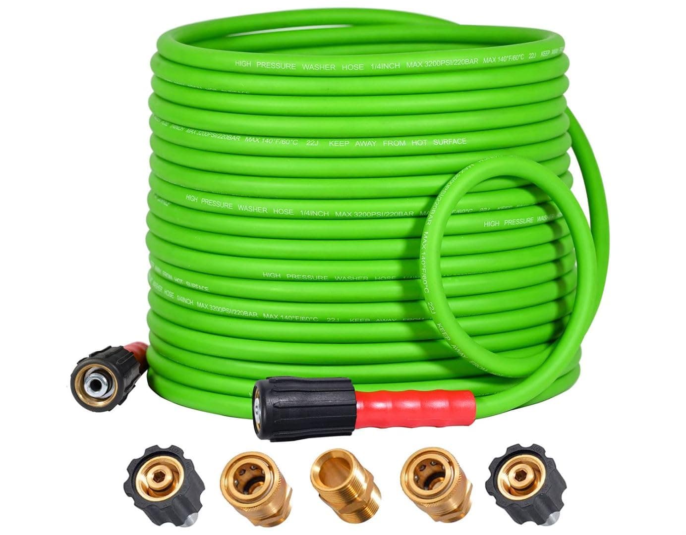 YAMATIC Top Flexible Pressure Washer Hose 50FT X 1/4", M22-14mm & 3/8" Quick Connect Kits, Kink Resistant Power Washer Extension Hose Up to Rated 3200 PSI / Max 3600 PSI Pressure Washing Hose, Green