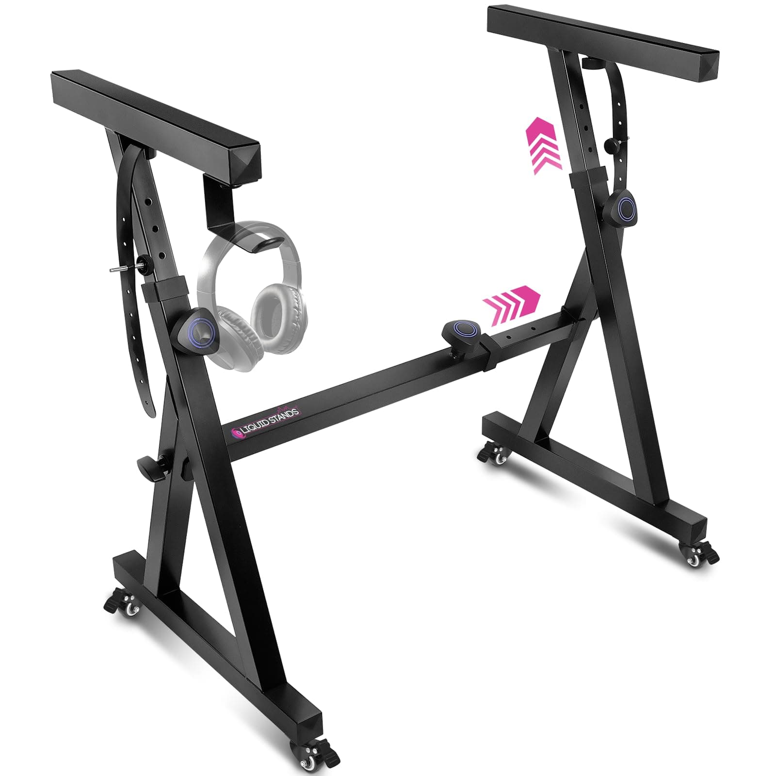 Liquid Stands Keyboard Stand w/ Wheels - Black Z Style Adjustable & Portable Professional Heavy Duty Digital Piano Stand - Fits 54-88 Key Electric Pianos - Sturdy Rolling Musical Keyboard Stand