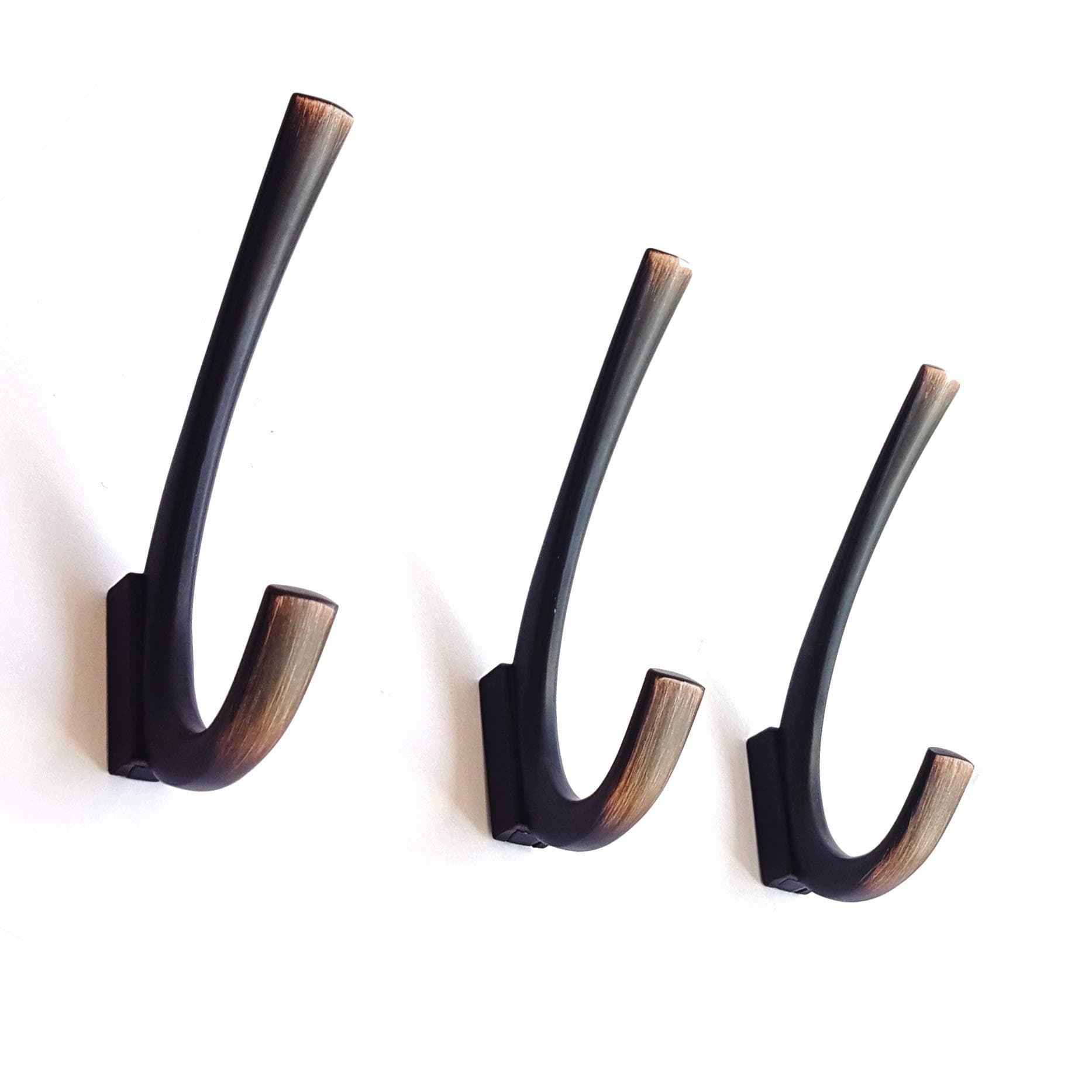 Ambipolar Premium Design Commander Heavy Duty Big Double Hooks Hidden Screws. Entryway Coat Hooks, Scarf and Jacket Hangers.Perfect Bath Towel Heavy Hooks (3 Pack,Oil Rubbed Bronze)