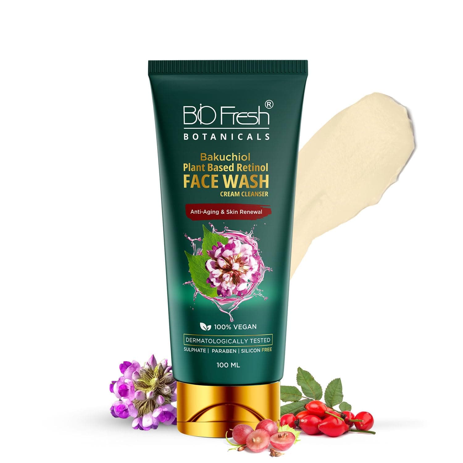 Biofresh Botanicals Bakuchiol Plant-Based Retinol Face Wash Cream Cleanser with Retinol and Skin Boosting Effects Deeply Cleanses and Moisturizes effectively Banishing Breakouts