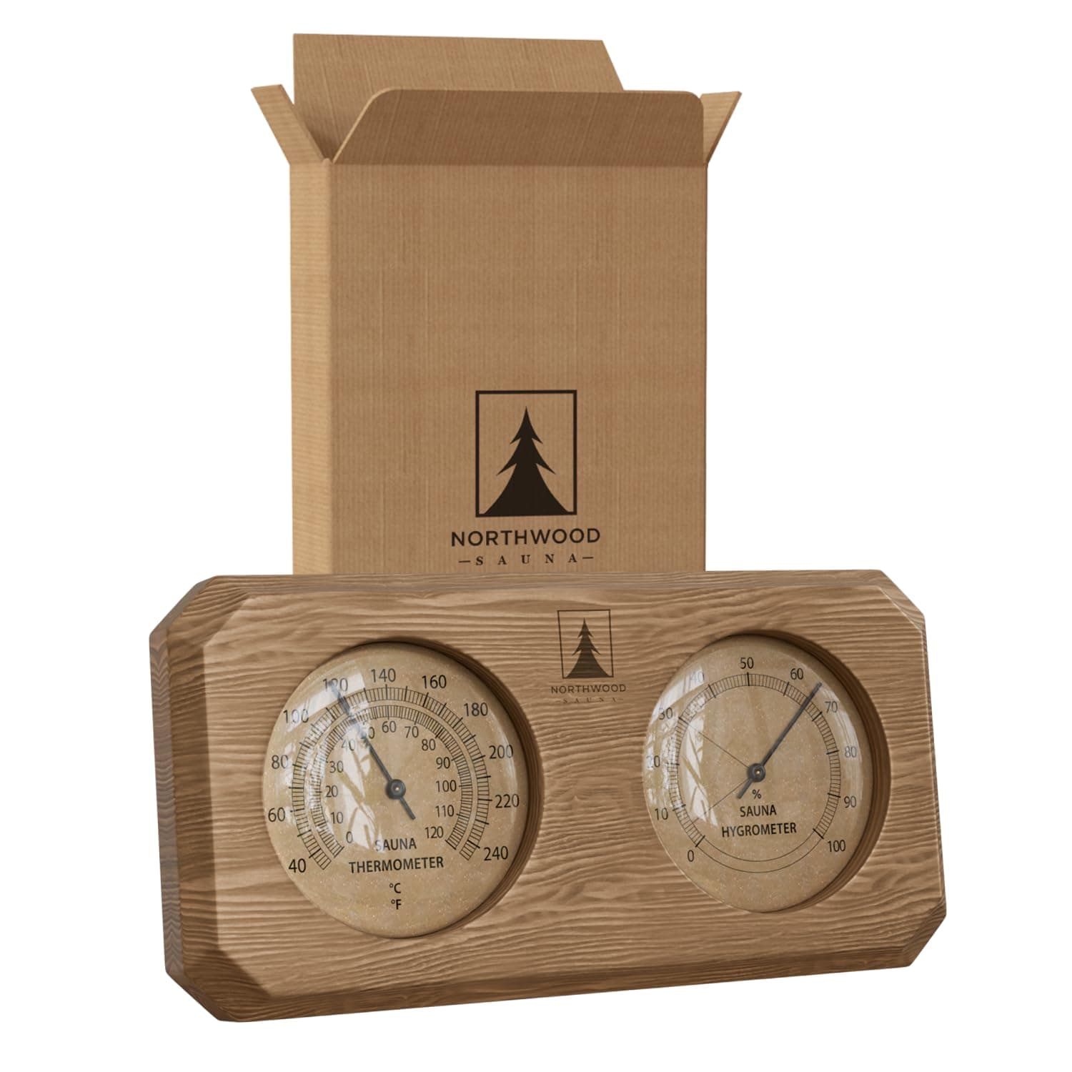 Thermometer & Hygrometer 2 in 1 - Handmade from Canadian Red Cedar Wood - Luxurious Glass and Golden Metal Dials