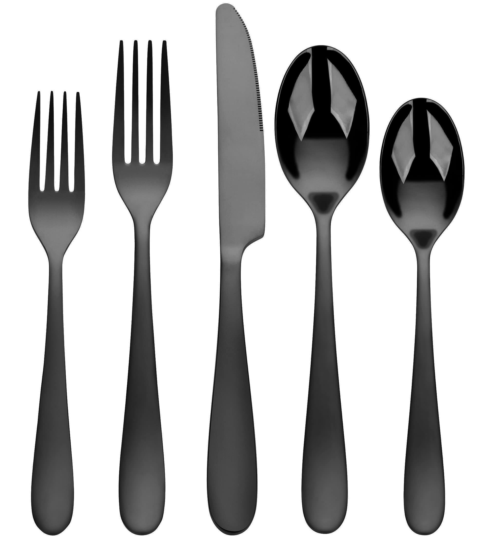 Black Silverware Set, Flatware Set 20 Piece Stainless Steel Cutlery Mirror Polished Utensil Tableware Sets, Include Knife Fork Spoon for Kitchen Service for 4