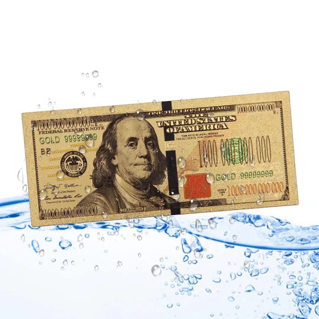 LuckyBamboo 1 Trillion Dollars, 1 000 000 000 000 Golden Dollar Bill Prosperity Original 24K Gold Plated Bill Collectible Banknotes for Decoration
