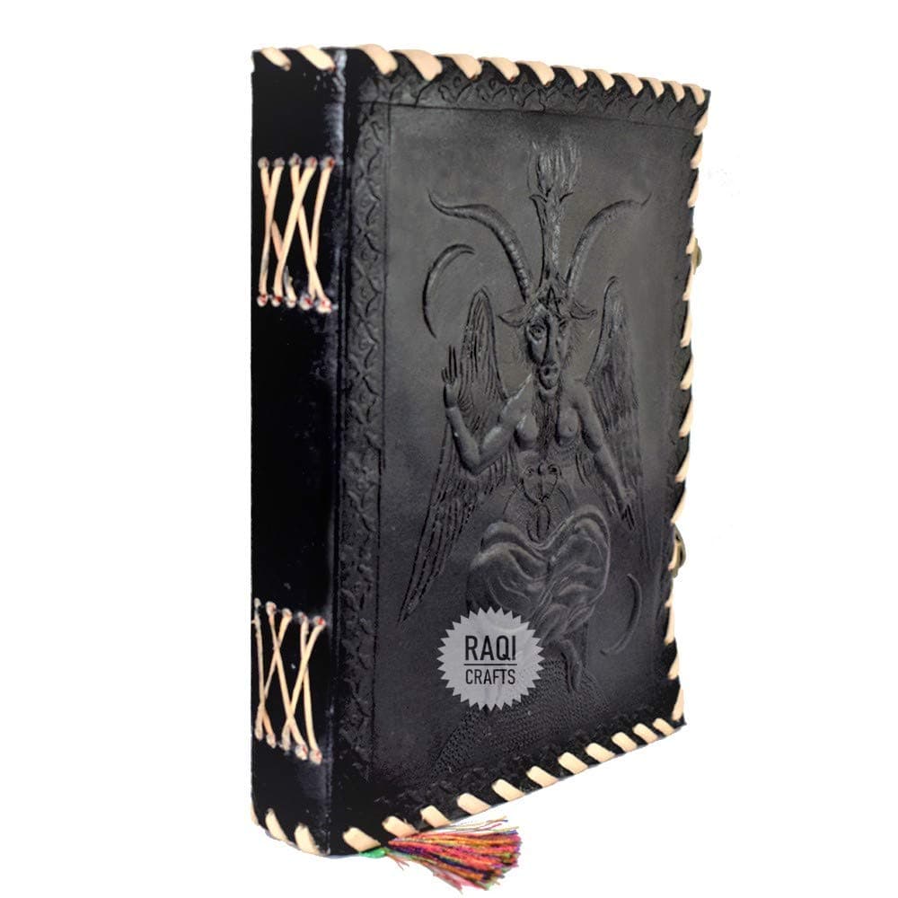 Premium Vintage Handmade Leather Journal Emboss Sigil of Baphomet Bafomet Lord Satan Satanic Idol. Notebook Book of Shadows Travel Diary 8x6in Black