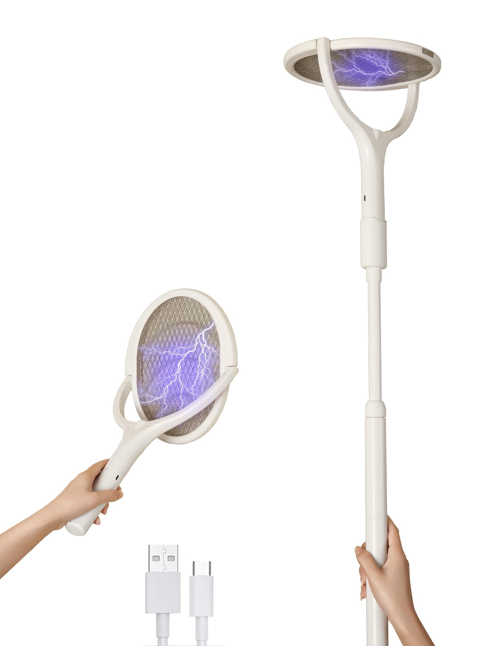 GeckoManSwivel Head Mosquito Killer Racket Electric Rechargeable Racket Electric Racket Insect Killer with Telescopic Extension