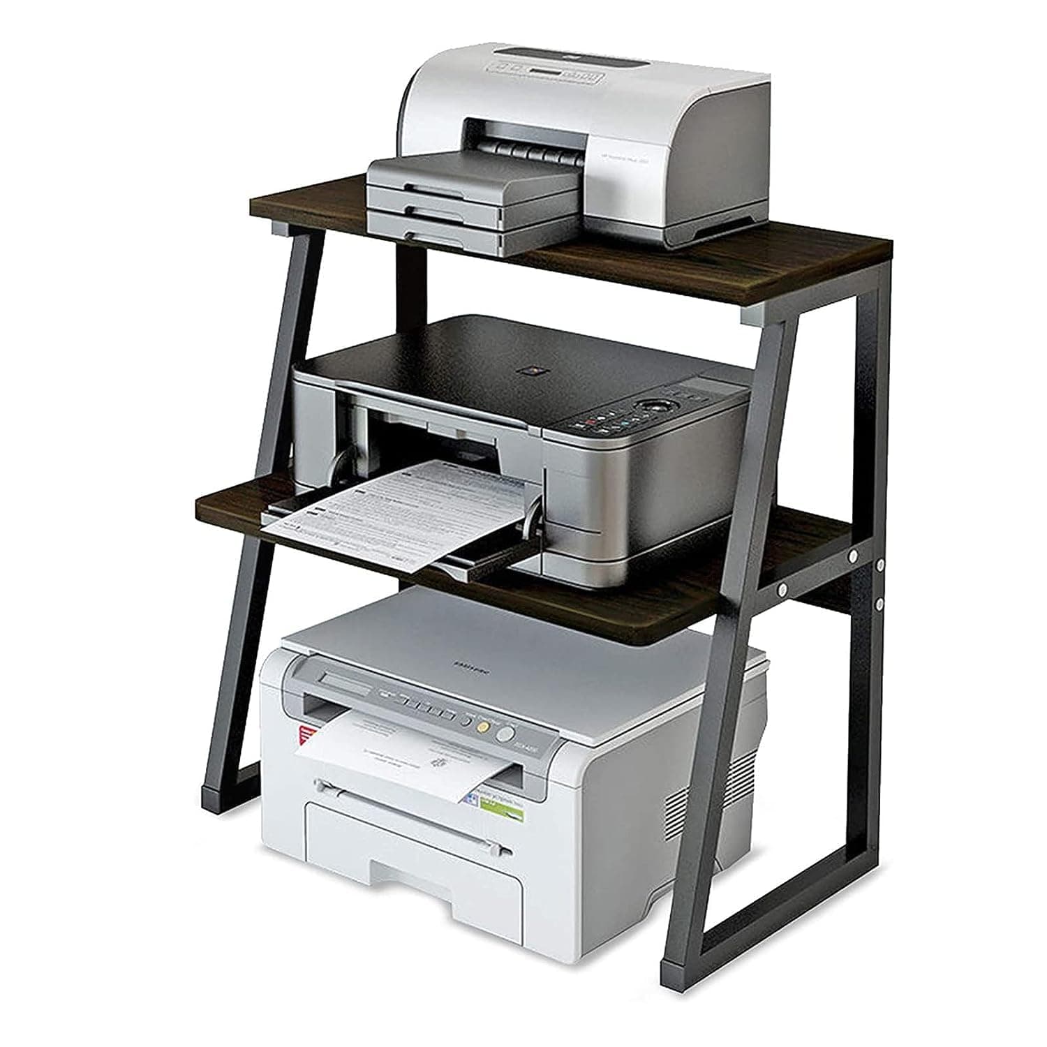 Printer Stand with 3-Tier Storage Shelves, Large Size Multi-Purpose Desktop Organizer for Printer, Copier, Scanner, Files, and Books, 3 Layers Shelves with Steel Frame for Home and Office
