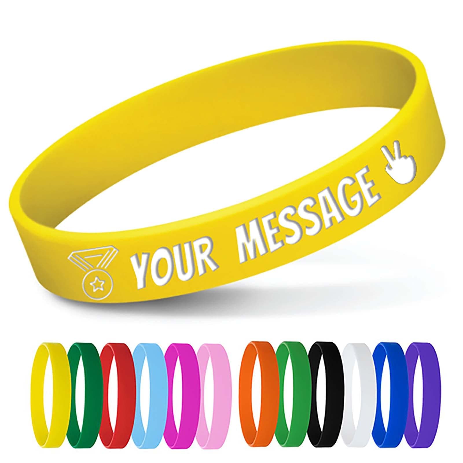 Personalized Silicone Wristbands Bulk with Text Message Custom Rubber Bracelets Customized Rubber Band Bracelets for Events, Motivation,Fundraisers, Awareness,Yellow