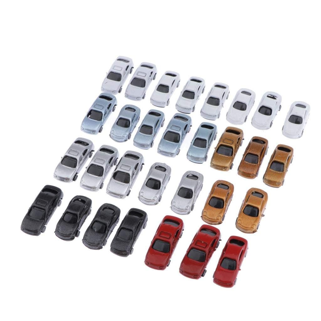 LoveinDIY 30pcs Assorted Miniature Cars for Diorama Crafts, 1:200 Z Scale Multicolor