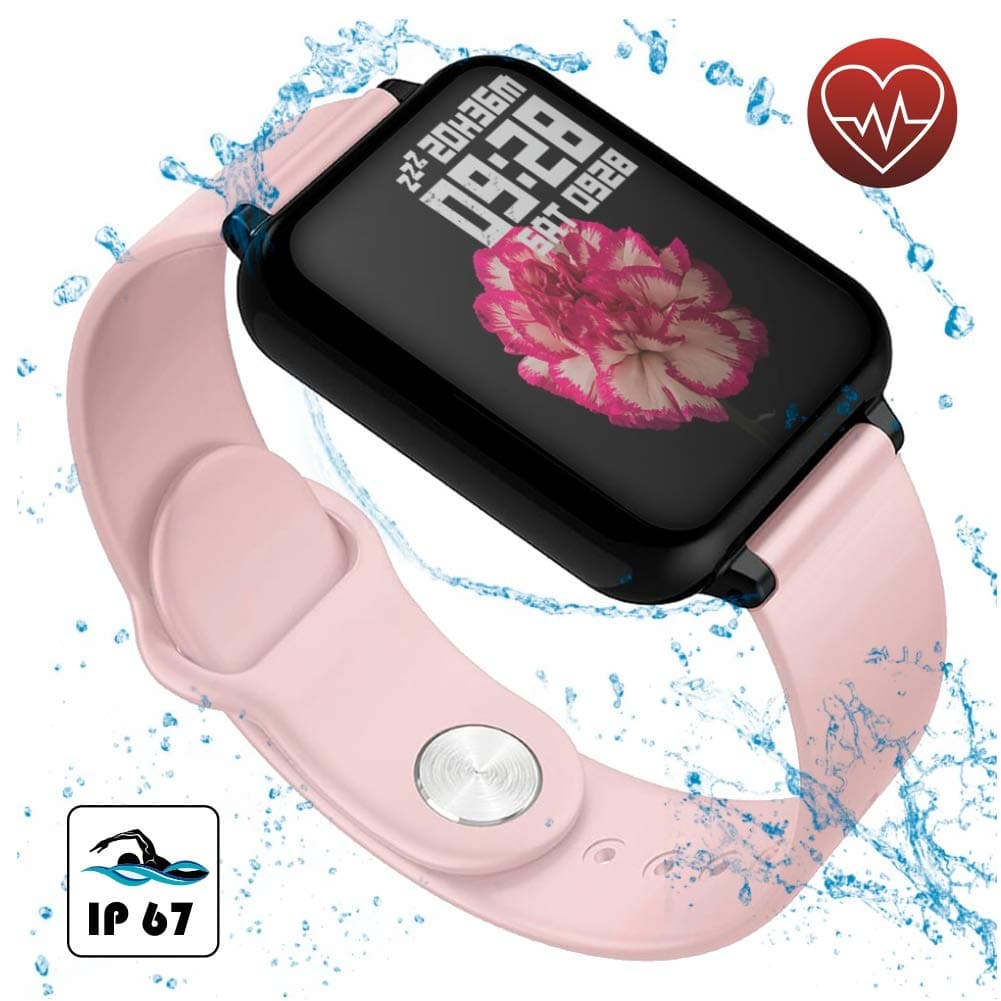 Smart Watch for Women for Android and iOS Phones, Elbees Store Waterproof Fitness Tracker with Heart Rate Monitor, Blood Pressure Monitor, Smartwatches for Men and kids(Pink)