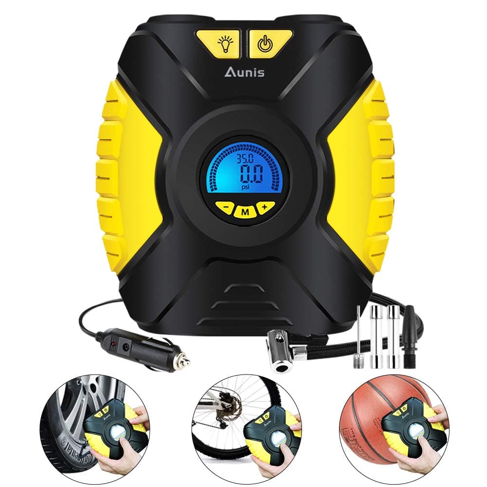 Tire Inflator, Aunis Portable Air Compressor,12V DC 150 PSI Car Air Pump With Digital LCD Screen 3-Mode LED Lights, Tire Air Compressor for Car, Bicycle, Basketball, Other Inflatables