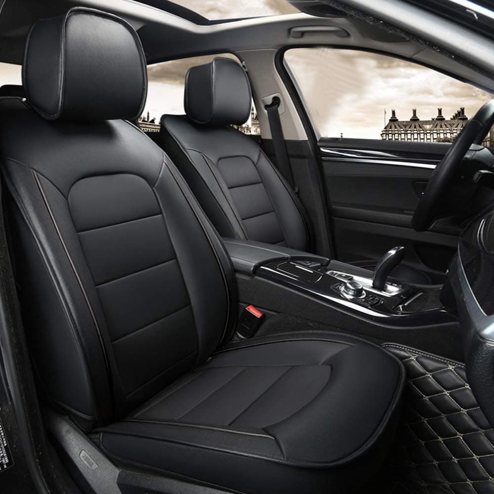 AutoDecorun Full Set Custom Fit Genuine Leather & Leatherette Car Seat Covers for KIA NIRO Seat Cover 2016 2017 2018 Cowhide Front & Rear Seats Cushion Supports Accessories 14PCS/Set (Black)