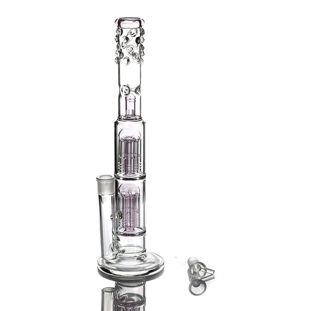 Aoheuo Glass Bong Joint 18mm Height 16'' Pipes for Smoking Water Filter Percolator Pink