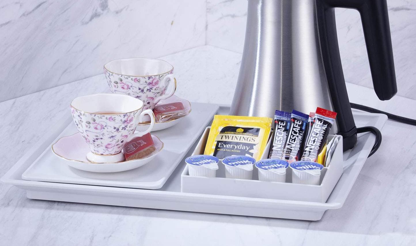 Welcome Tray & Beverage Sachet Holder for Hotel Tablettset 3pcs kit White