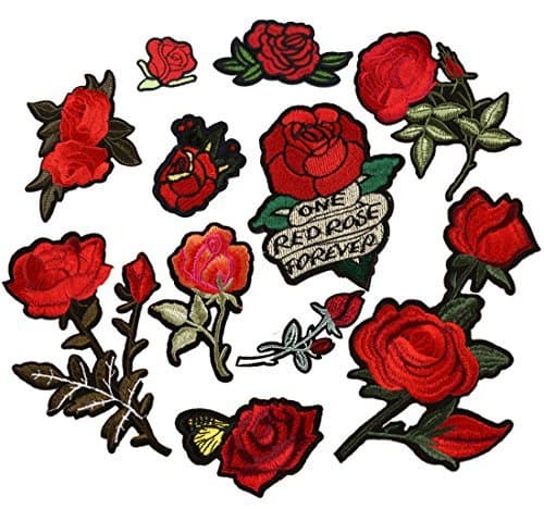 Tuodeal 11 Pieces Rose Patch Embroidered Flower Iron on Patch Applique for Jacket, Jeans, Dress, Shoes, Bags