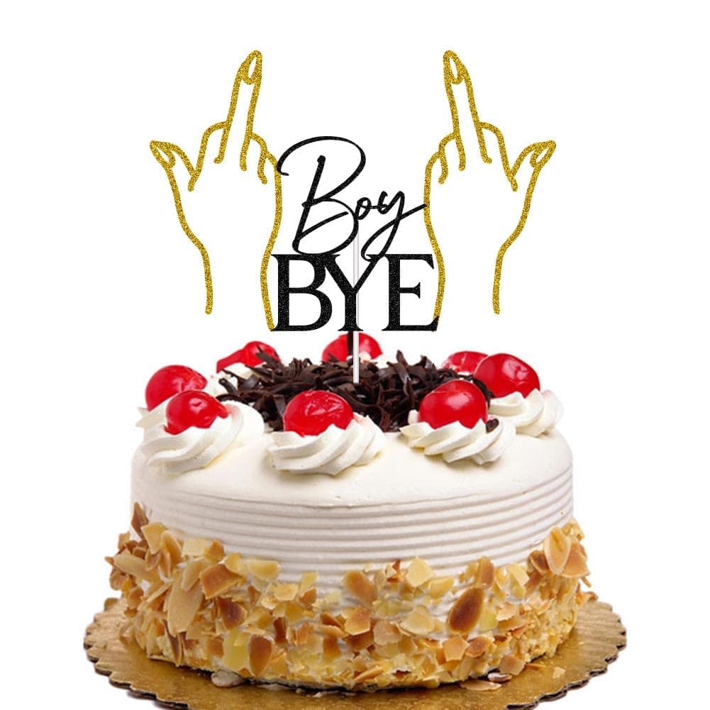Boy Bye Cake Topper, Divorce/Break-up/Finally Done/Freedom/Single Cake Decor, Divorced Party Decorations Supplies Black & Gold Glitter