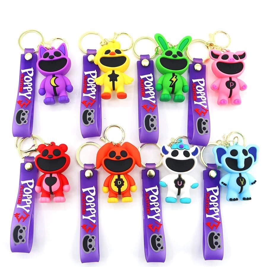8Pcs Smiling Critters Keychain Set, Catnap & Dogday Cartoon Keychains, Cute Purse Backpack Pendants for Boys and Girls, Ideal Gifts for Fans