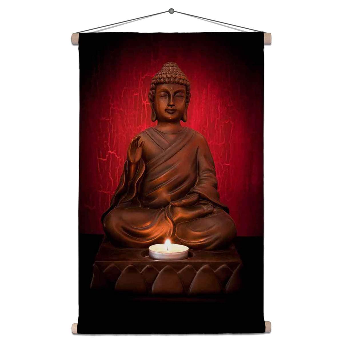 ArtzFolio Meditating Buddha Pose Velvet Fabric Painting Tapestry | Scroll Art Hanging 18 x 27 inch (46 x 69 cms)