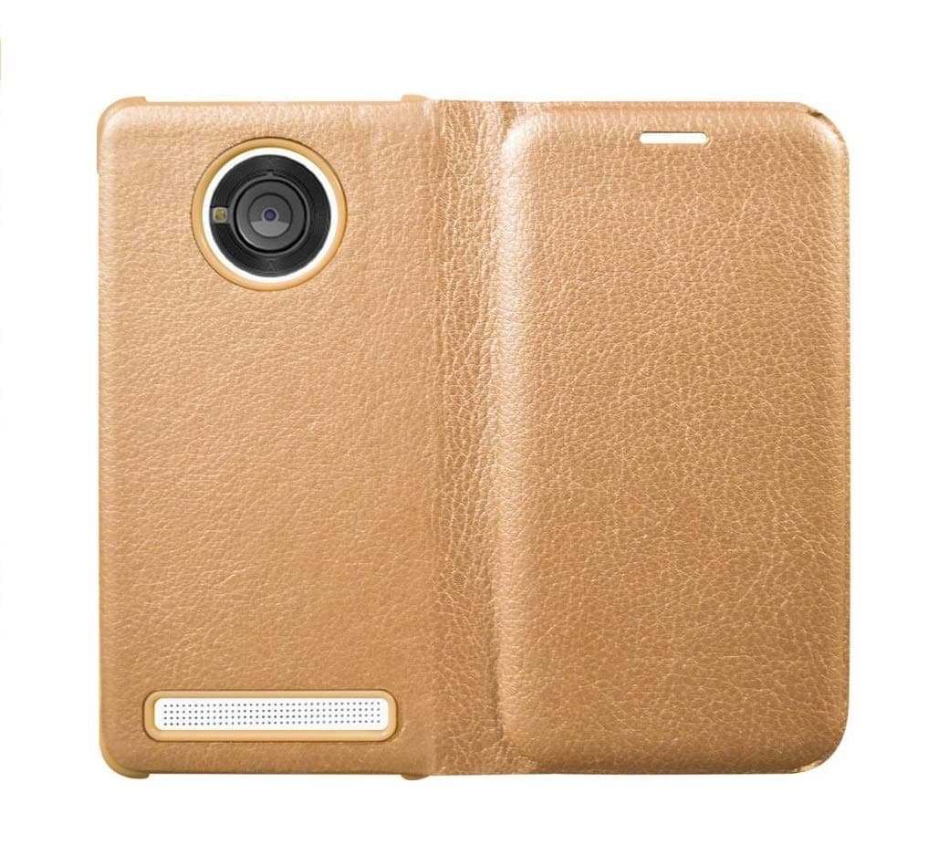 COVERBLACK Leather Flip Cover for Yu Yuphoria - YU5010A - Pumpkin Gold