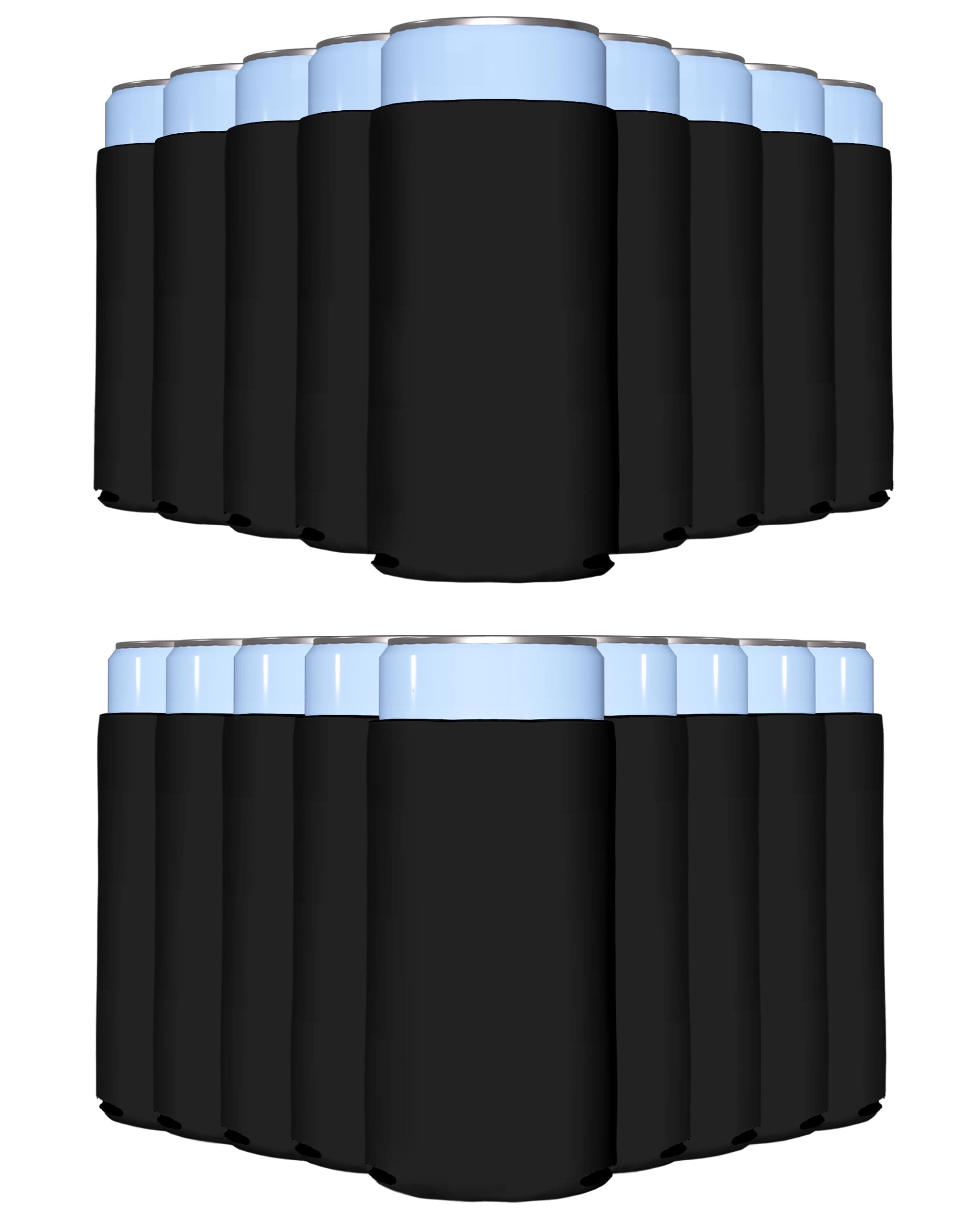 PartyPrints 25 Pack Black Blank Slim Can Cooler Sleeves | Plain Seltzer Customizable Bulk Coolers for Beer Bottles & 12oz Tall Cans | Skinny Collapsible Drink Insulated Sleeve