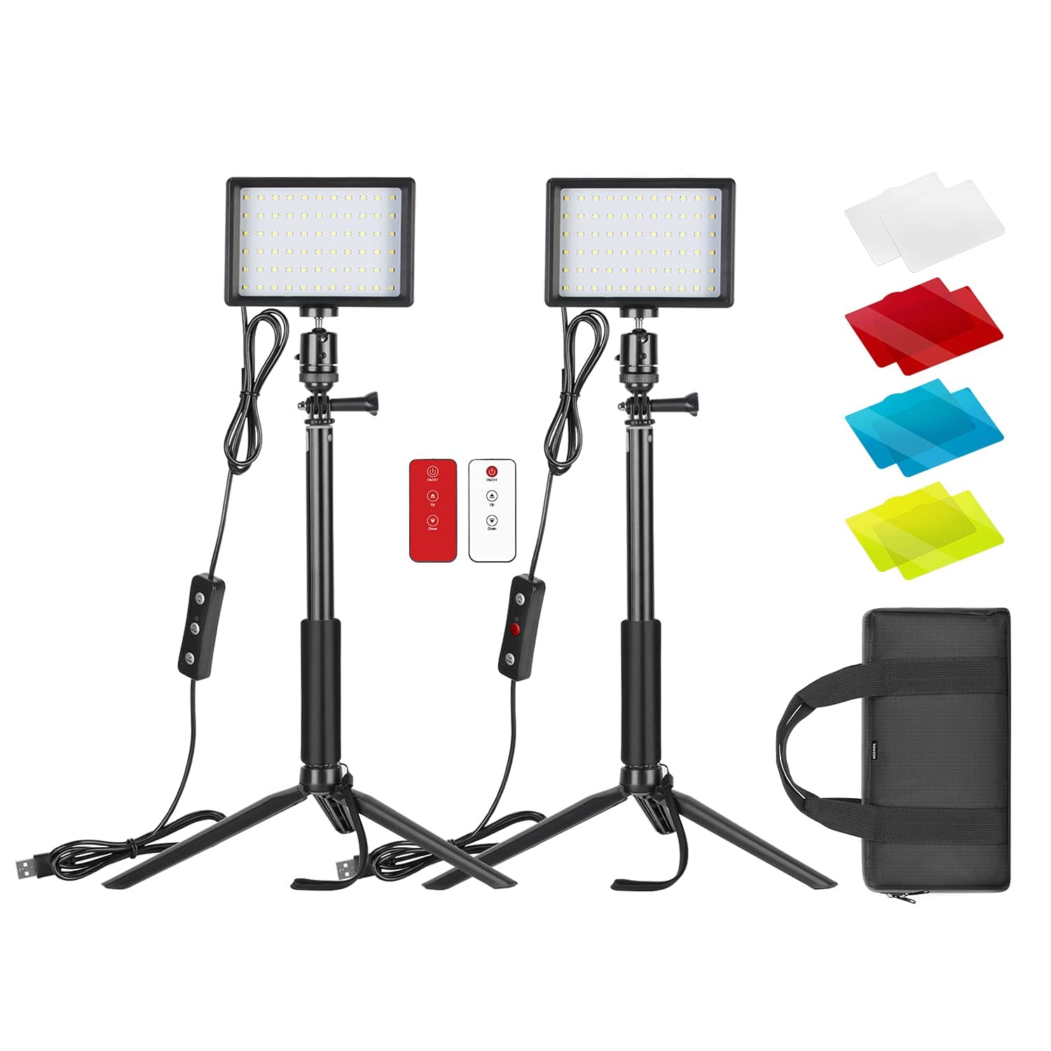 NEEWER 2 Packs Upgraded LED Video Light with 433HZ Remote Control Kit - Dimmable 5600K USB Video Light with Tripod Stand/Color Filters for Tabletop/Low Angle Shooting, Portrait YouTube Photography