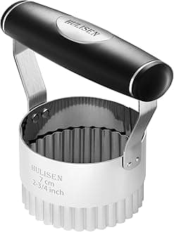 HULISEN Biscuit Cutter, 2.75 Inch Stainless Steel Circle Round Cookie Cutter with Handle, Fluted Edge Wave Cookie Cutters for Thick Pastry Dough, Professional Baking Dough Tools, Gift Package