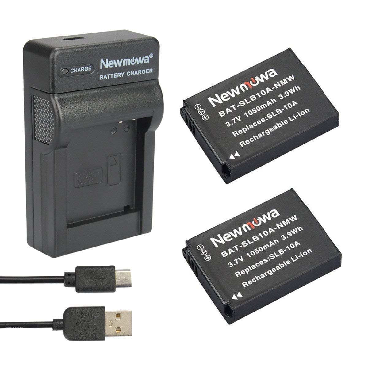 Newmowa® SLB-10A Replacement Battery (2-Pack) and Portable USB Charger kit for Samsung SLB-10A, JVC BN-VH105 and Samsung ES50, ES55, ES60, EX2F, HMX-U10, HMX-U20, HZ10W, HZ15W
